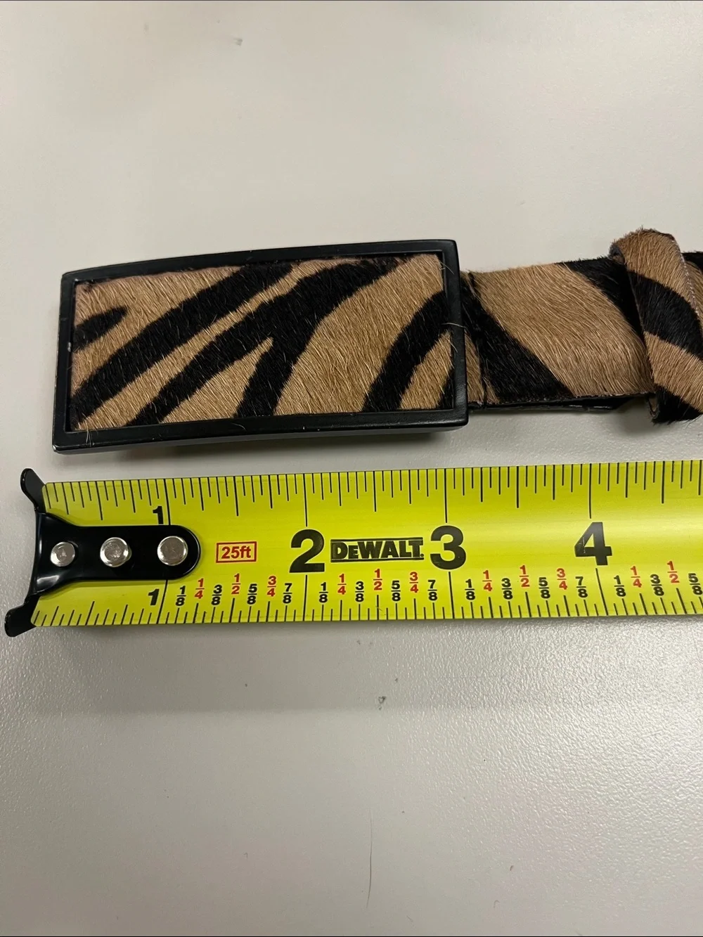 Carlisle Tan and Black Zebra-Print Haircalf Belt with Rectangular Buckle SZ SM